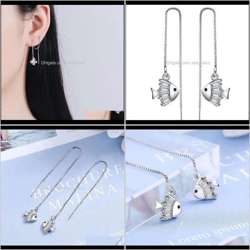 stylish simple fish micro paved cubic zircon drop earrings for women girl fashion sweet long chain tassel earring party gift dangle