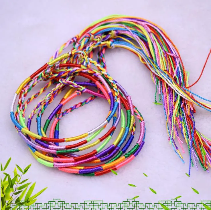 weaving polyester colorful beaded bracelet Strands wristband Random mixed color