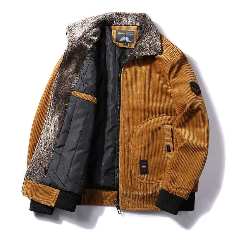 男性暖かい冬のコーデュロイジャケットとコートメンズファッションの毛皮のカラーカジュアルジャケットの外観男性サーマルプラスサイズ5xl 6xl