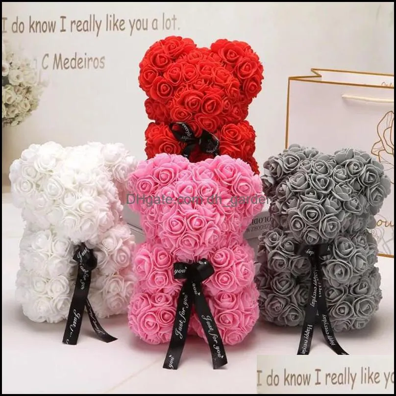 1set 25cm Bear Of Roses Artificial Flowers Home Wedding Festival DIY Decoration Gift Box Wreath Crafts1