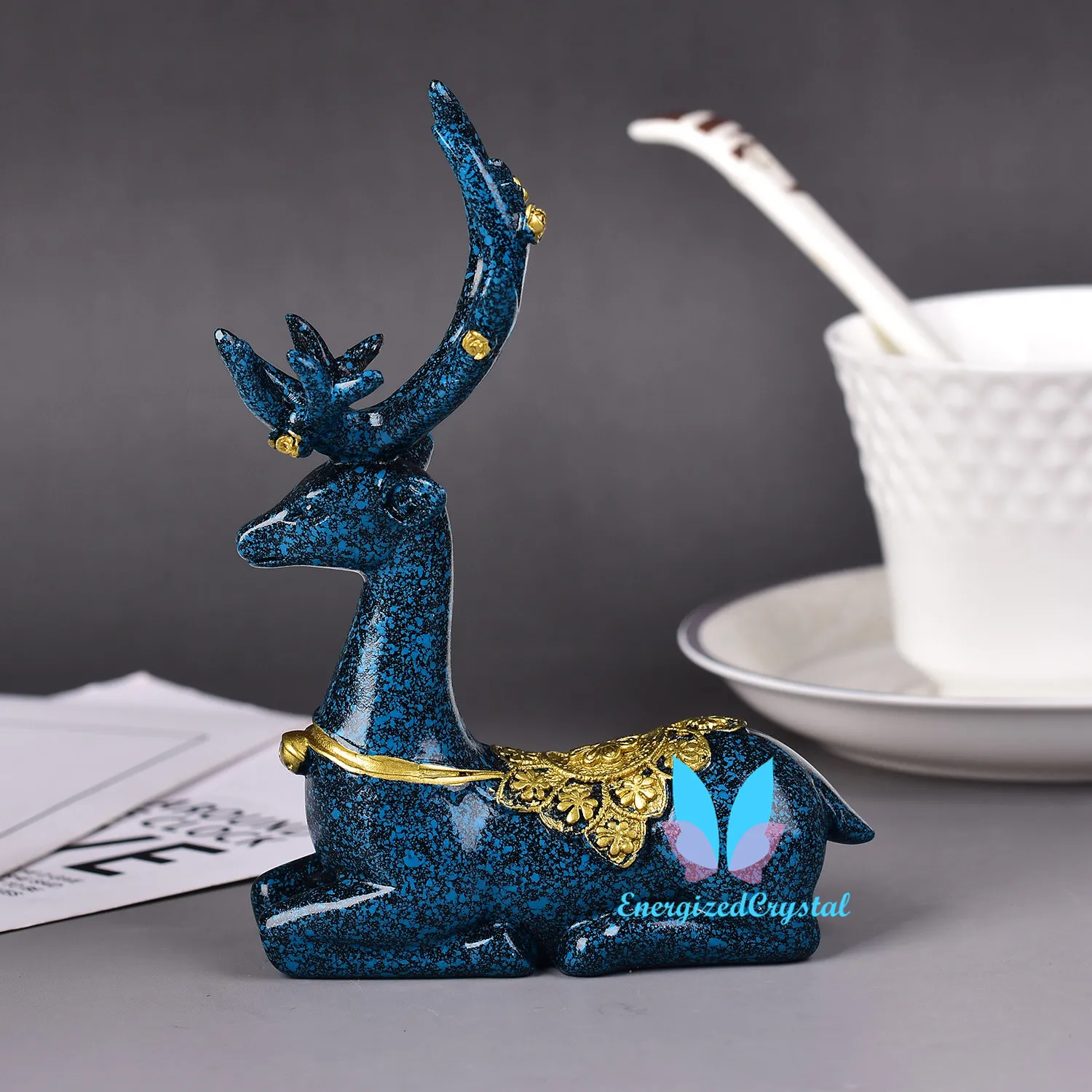 Ciemny Blue Deer Crystal Ball Display Stand Resin Room Decor Sfera Stand 1 Zamówienie