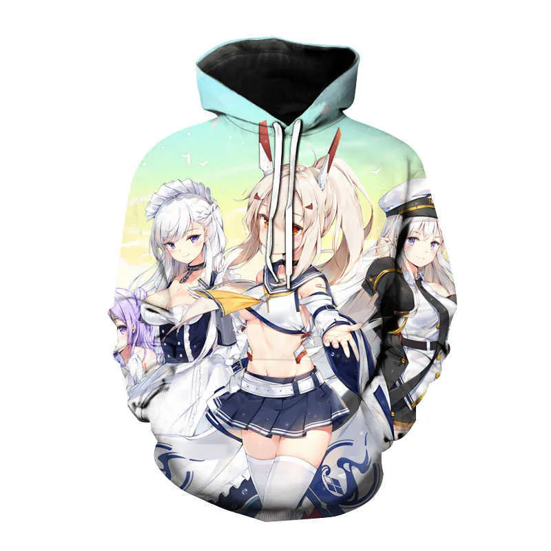 Felpe con cappuccio Azur Lane 3D Print Anime Game Uomo Donna Felpa con cappuccio Felpa con cappuccio Cute Sexy Girls Harajuku Hip Hop Pullover Felpa con cappuccio unisex Y0816