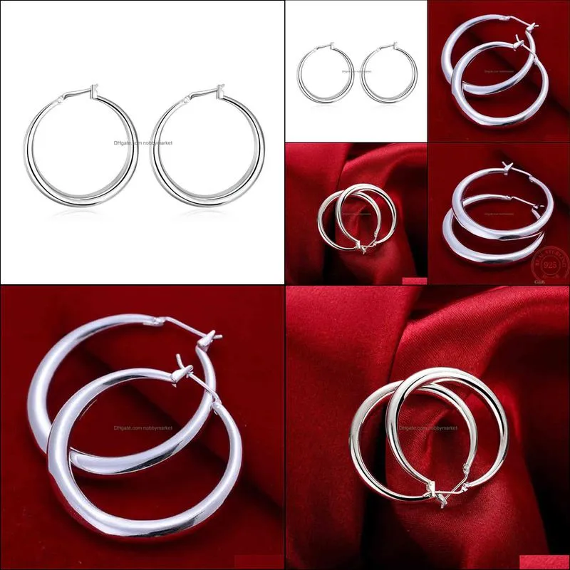 925 Sterling Silver 33mm Big Circle Round Hoop Earring for Women Unusual Earrings 2021 Trend Christmas Party Wedding Jewelry