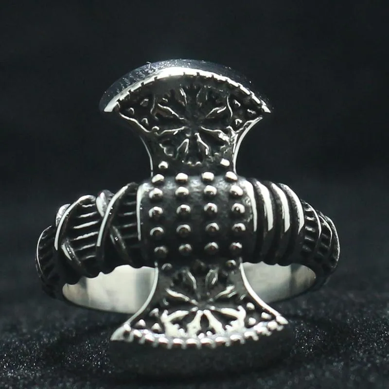 Clusterringen maat 8 tot 16 heren jongens 316L roestvrij staal coole punk gothic bijl Viking Est ring