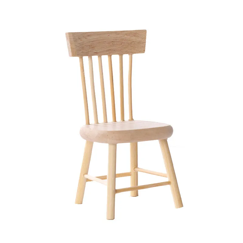 Set De Salle à Manger Miniature 1:12 - Table & 6 Chaises Style Mid Century Blond - Fait Main Aux USA