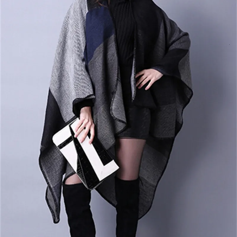 autumn winter scarf grid woman travel shawls wool spinning ladies National intensification cloak cape christmas party cappa