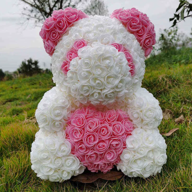 Rose Bear 40 cm Pink Teddy Rose Bear With Love Heart Sztuczny dekoracja kwiatów Walentynki Prezent