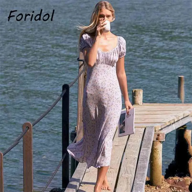 Фиолетовое цветочное винтажное платье Женщины Летний пляж Печать Макси Высокая мода Отдых на плече длинные Vestidos 210427