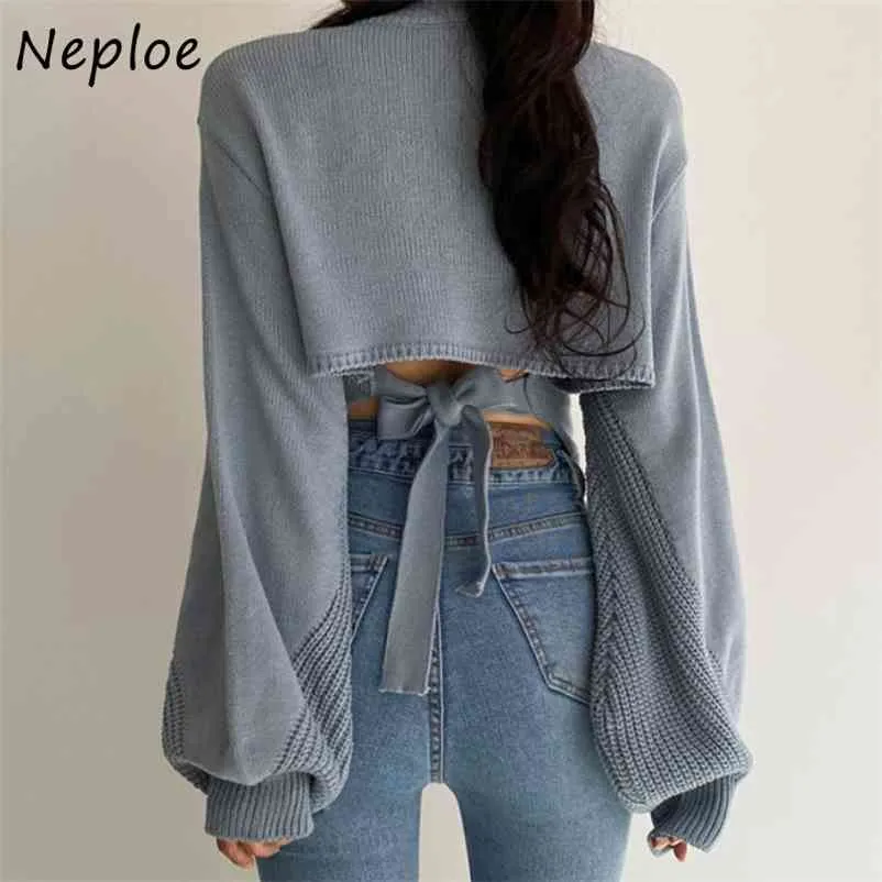 Indietro Lace Up Bow Design Solido Maglione Maglione Donne O Bollo PullOver Manica lunga Tirare Femme Spring Slim Sueter 210422