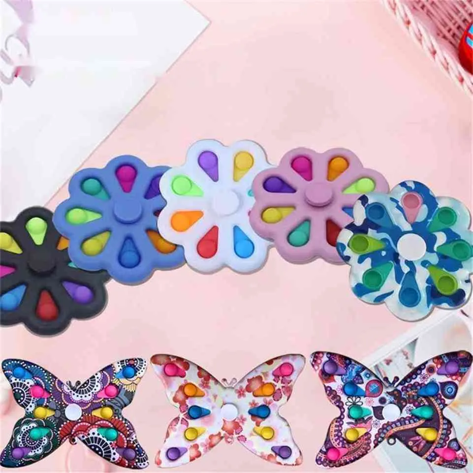 Sensory Fidget Toys Push Bubble bolla pioniera punta delle dita rotazione mimetica giocattolo per bambini tavola antistress forma a farfalla stampa a colori G61CG17