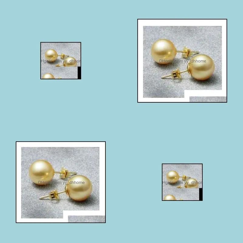 Natural South Sea Round 10-11mm Gold Pearl Earrings 14k Gold Accessories