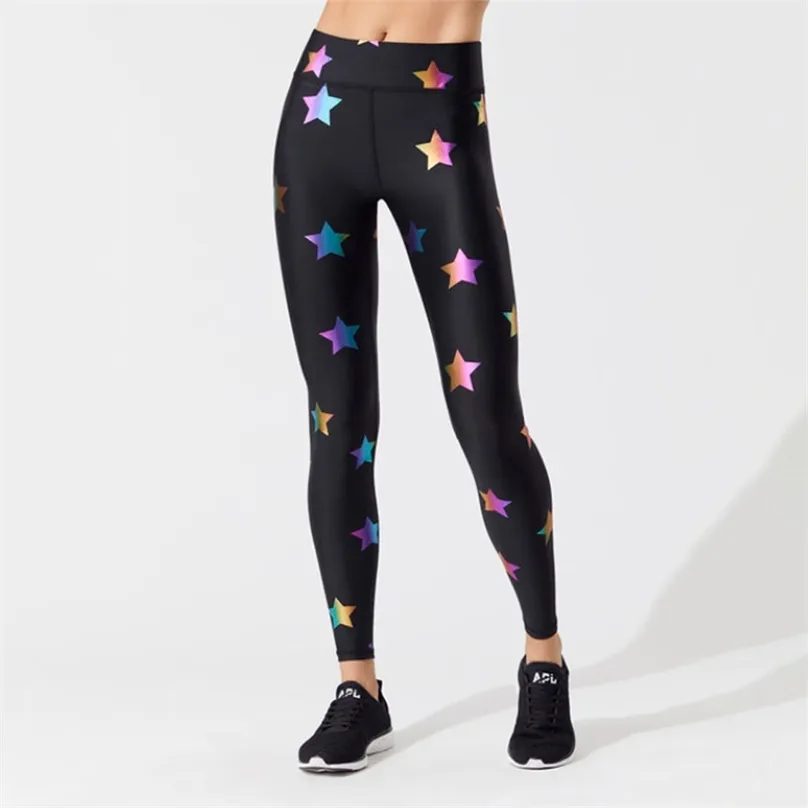 Mode Étoiles colorées Motif numérique imprimé maigre respirant leggings cadeaux pour dames 211215
