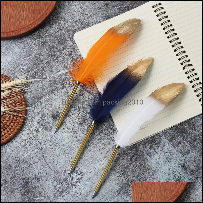 1PC Spray Gold Feather Pen Novelty Ballpoint Pen Christmas Gifts Wedding Signature Stationery School Office Writing Tool