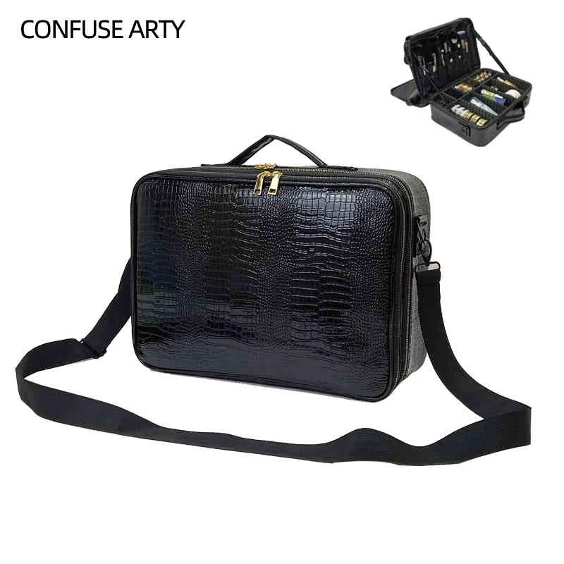 2022 Crocodile PU Leather Cosmetic Bag Professional Make Up Box大容量ストレージトラベルトイレトリーメイクアップスーツケース