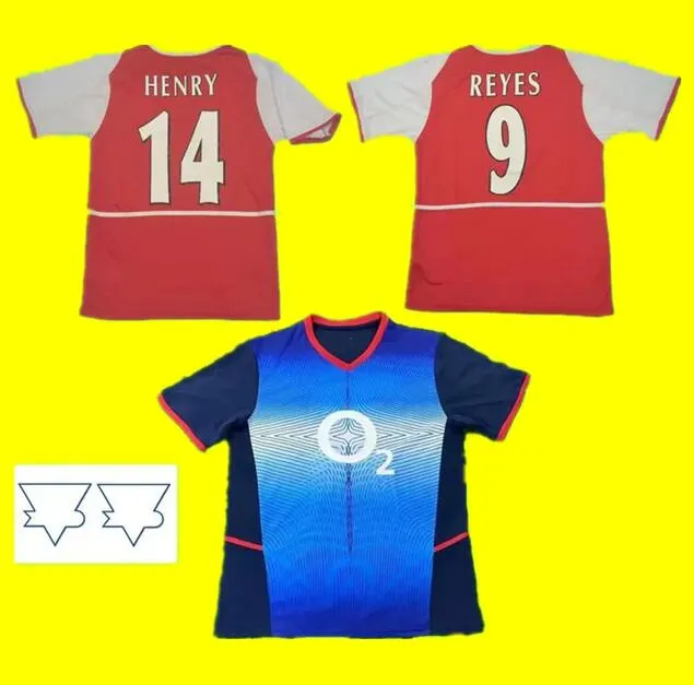 2002 2003 2004 Retro voetbalshirt thuis rood uit blauw klassiek Vintage voetbalshirt 02 03 04 PIRES BERGKAMP HENRY REYES GILBERTO COLE Met