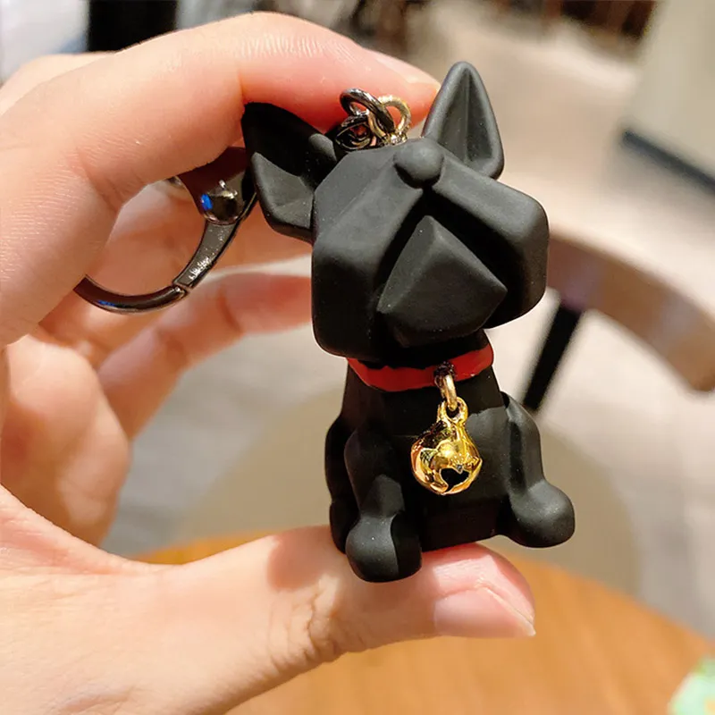 SH002 Silicone Bell Bulldog Dog Style Keychains Resin Pendant Creative Couple 3D Cute Key Ring Chain 