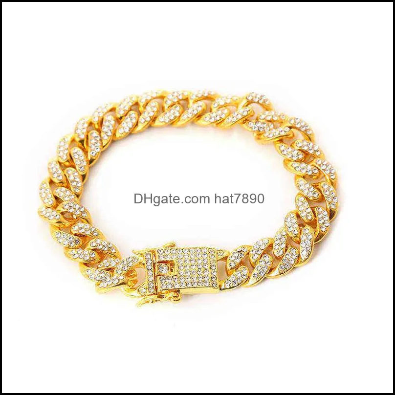 Brand New Luxury Fashion 12mm Ice Out Cuban Link Women`s Gold Bling Strass Jewelry Bracelet