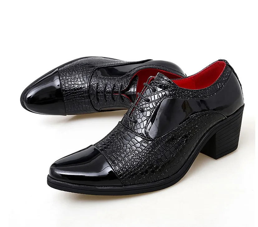 Män Äkta Wingtip Leather Platform Oxford Luxurys Skor Pekade Toe Lace-up Oxfords Klänning Brogues Bröllopsko