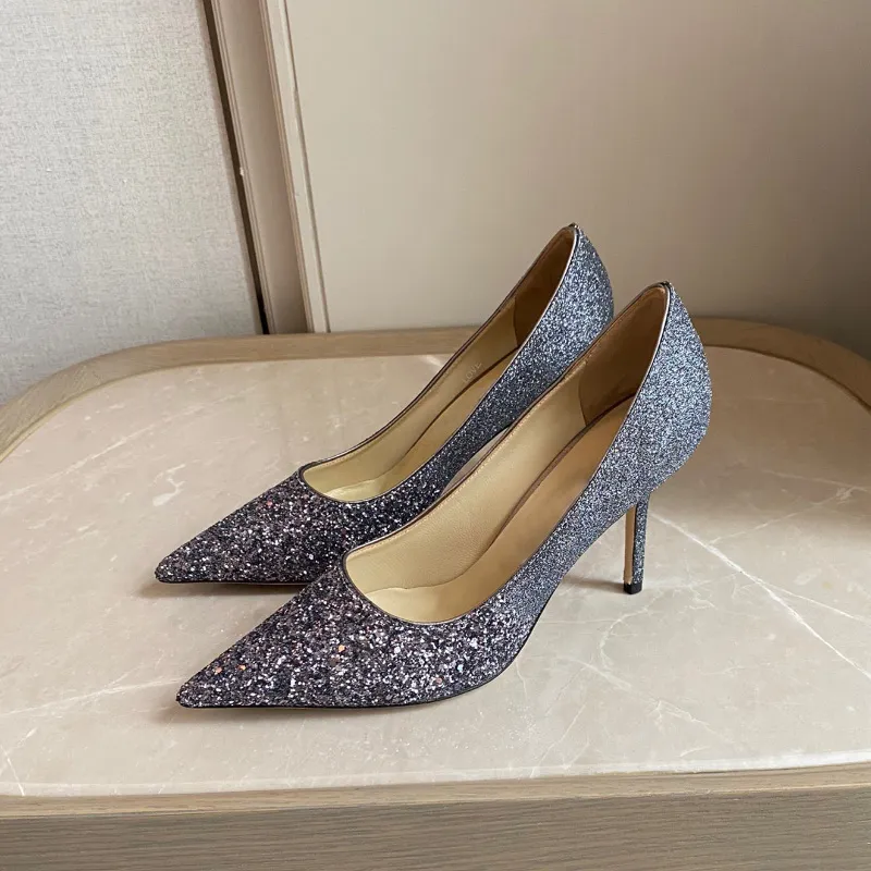 Top Quality Love Dark grey glitter pumps Bridal shoes stiletto Heels women slip on flats Luxury Designers Dress shoe Evening party wedding heeled factory footwear