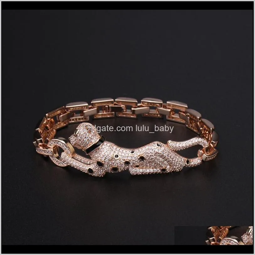 full zircon stone leopard green eyes panther bracelet for men women party punk jewelry