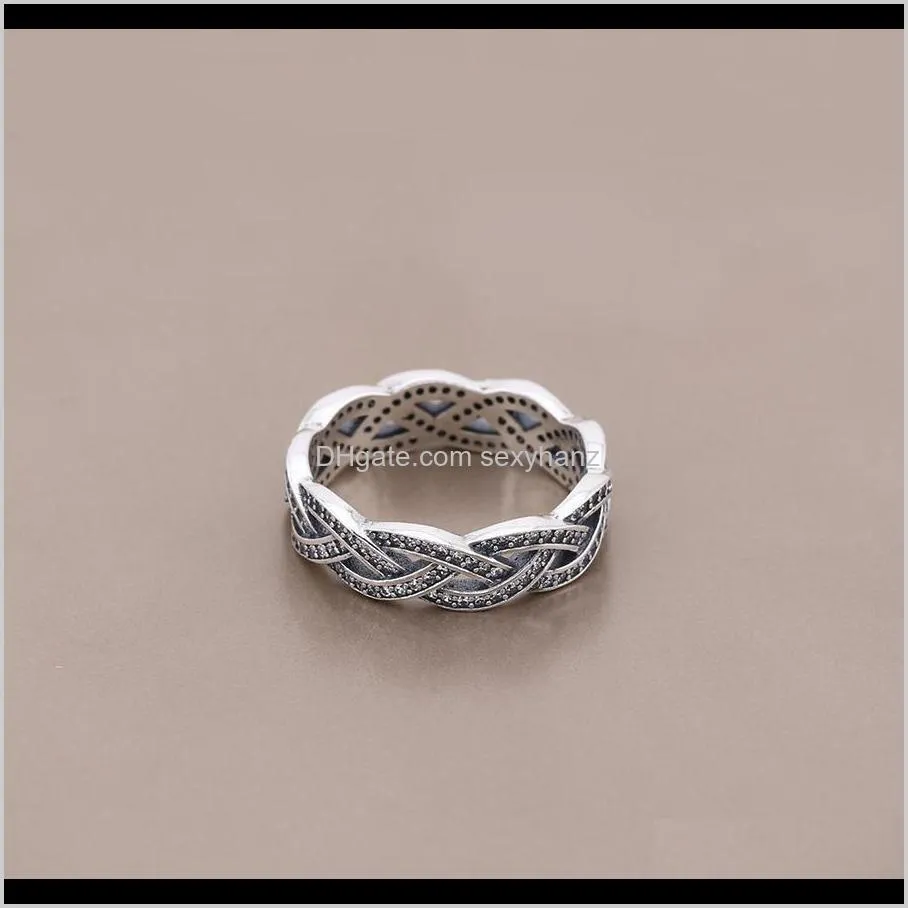 authentic ale 925 sterling silver sparkling braid band ring new fashion luxury designer jewelry women rings with pandora original gift