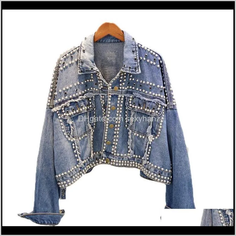 2020 spring new plus size hand-set diamonds casual denim jacket female vintage loose women jeans jackets basic coat streetwear