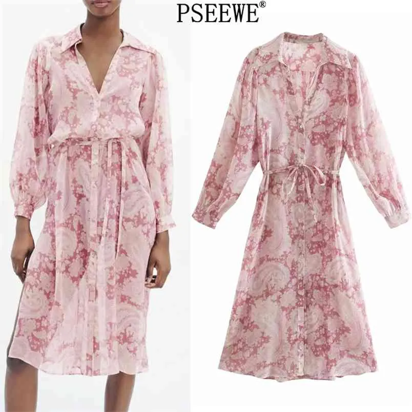 Blouse vrouw roze paisley print oversized lang shirt vrouwen mouw zomer mode riem vintage top 210519