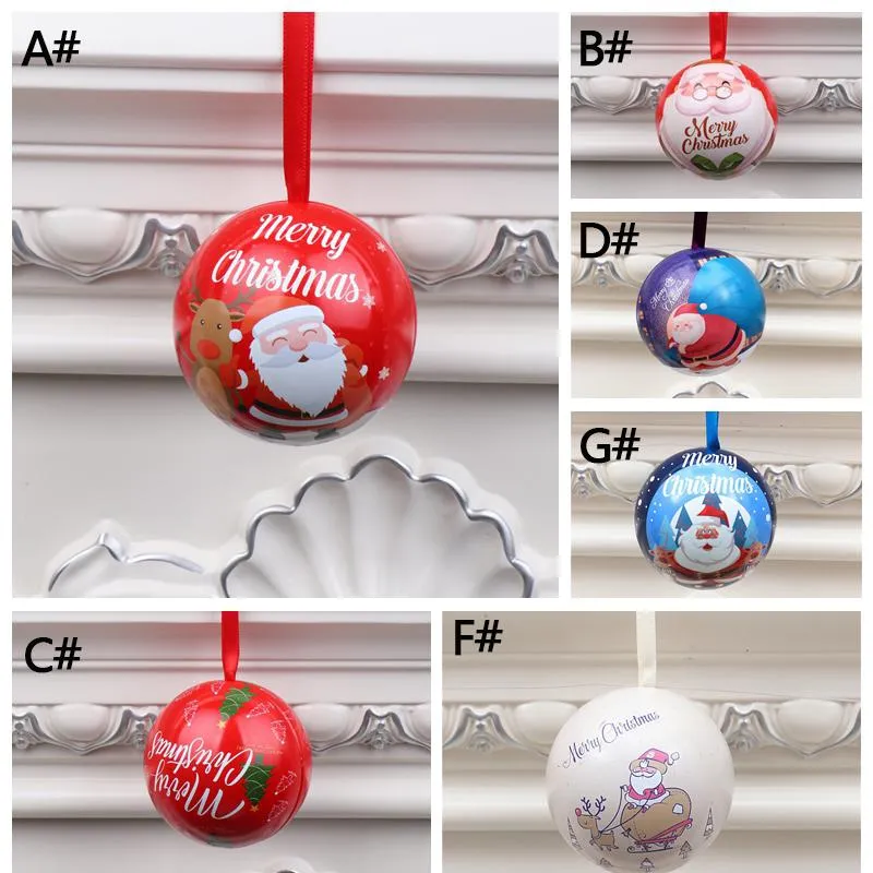 Xmas Tree Round Iron Ball Decorations Christmas Cartoon Mini Candy Box Hanging Santa Claus Birthday Gift Ornament Party Supplies BH4862 WLY