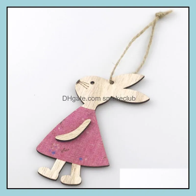 Easter Wooden Pendants Decorations Pendant DIY Carved Wooden Rabbit Hanging Pendants Ornaments Creative Wooden Craft Party Favors