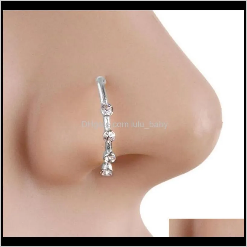 new hot gold silver stainless steel crystal rhinestone nose ring nostril hoop nose body piercing jewelry