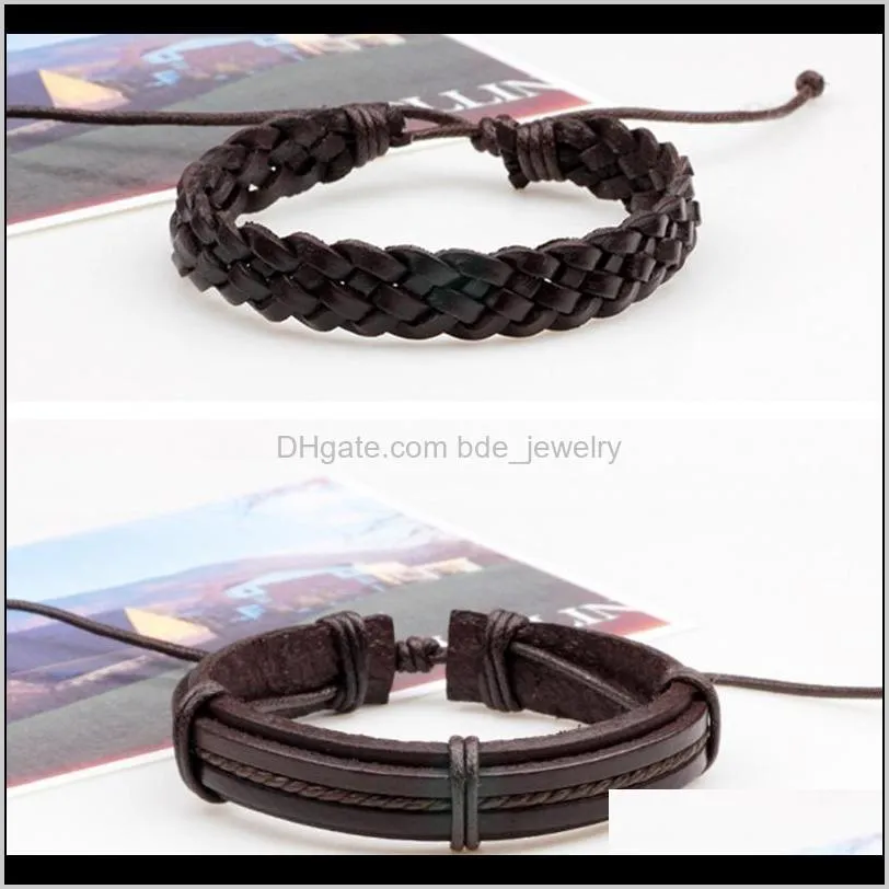 2021 6pcs handmade pu leather men women braided casual coffee weaving shape bracelets multilayer bangles stylish jewelry gift