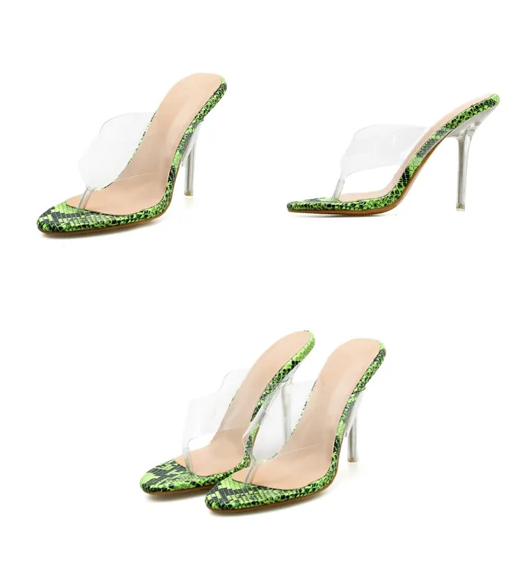 Eilyken 여름 패션 섹시한 명확한 높은 뒤꿈치 PVC 투명 녹색 숙녀 슬리퍼 바깥 쪽 플립 플롭 여성 신발 크기 35-42 564edsaiehjoia