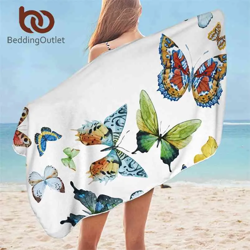 Serviette BeddingOutlet Flying Butterfly Bath Salle de bains Microfibre White Beach pour adultes Couverture tropicale 75x150cm serviette 210728