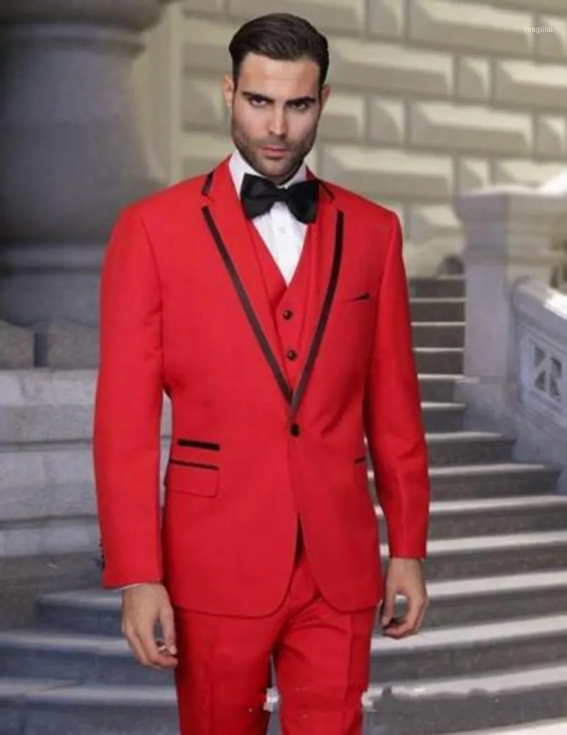 Fashion Red Men Wedding Groom Tuxedo Man Groomsmen Business Suit C1311