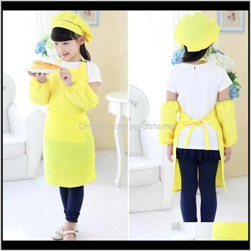 6 piece children`s chef hat apron set, boy and girl apron children adjustable cotton kitchen belt