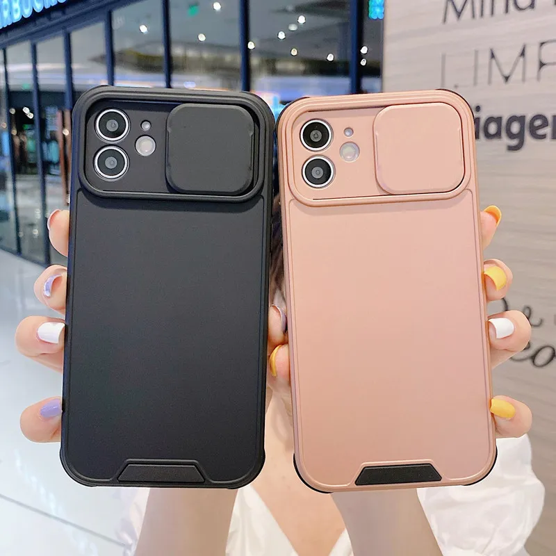 Casos de telefone de moda com lente de janela deslizante para iPhone 13 12 11 pro max xr xs x 7 8 mais choque à prova de choque transparente sete cores de silicone disco de tampa traseira dura