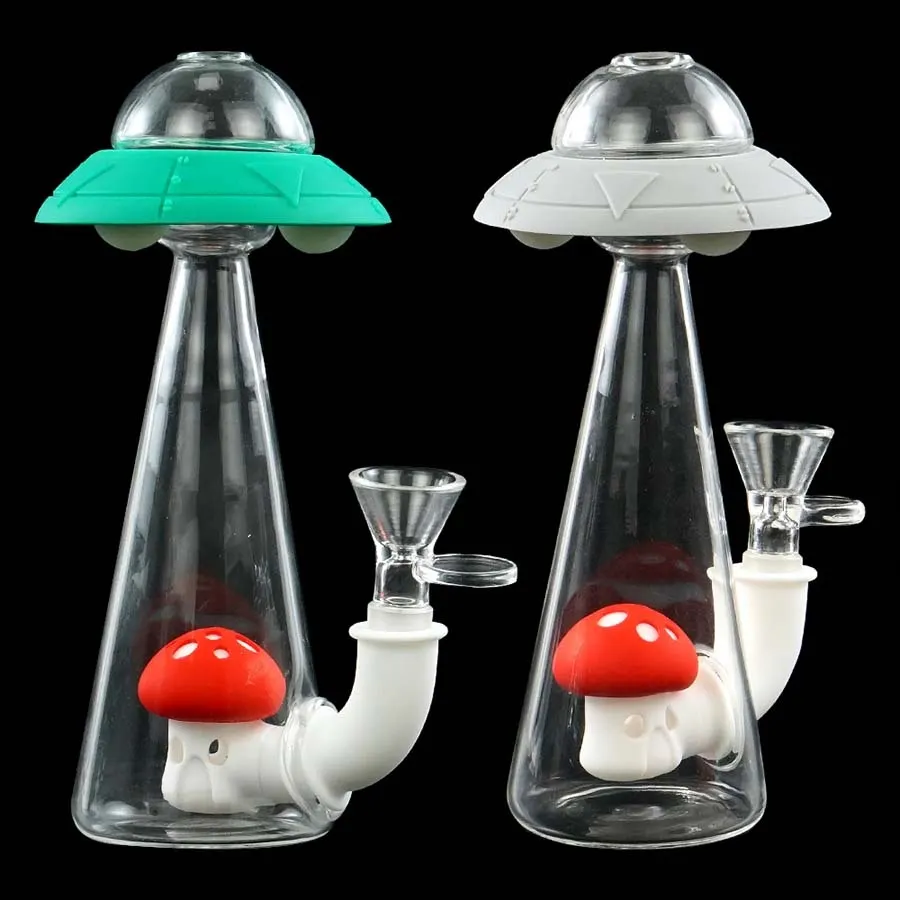 narguilé shisha UFO cachimbo de água bongo de vidro reto mangueira de silicone brilho à noite altura 7"