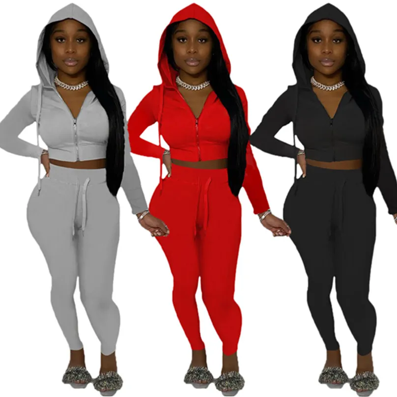 Novos ternos jogger femininos outono inverno roupas de treino roupas de manga longa jaqueta com capuz + calças dois 2 peça conjunto jogging plus size s-casual preto sweatsuits 5824