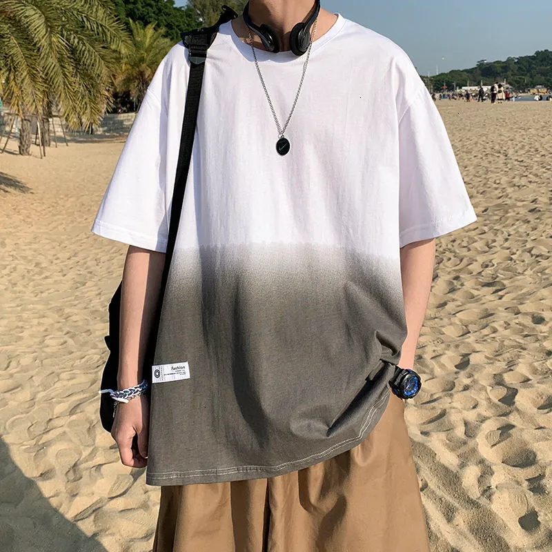 Мужчины Summer Hip Hop Gradient Man Baggy T-рубашка 2021 Корейский уличная одежда Мужской The Tees Tees Harajuku Мужская одежда