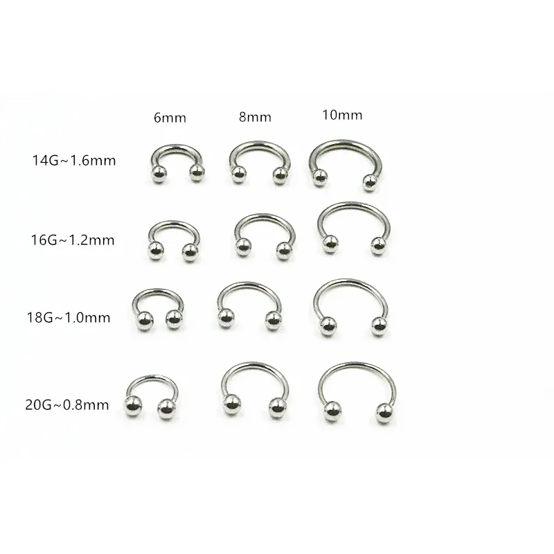 LOT50PCS 바디 쥬얼리 - 20g 18g 16g 14g 수술 강 귀 / 코 / 립 Labret 링 코 귀 다이어 헬릭스 피어싱 CBR 말굽