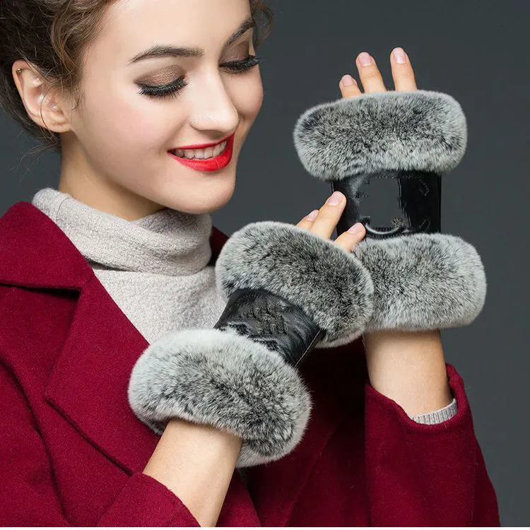 Gants en peau de mouton de marque de luxe et gants de cyclisme thermique à cinq doigts en peau de lapin doublés de laine 290g
