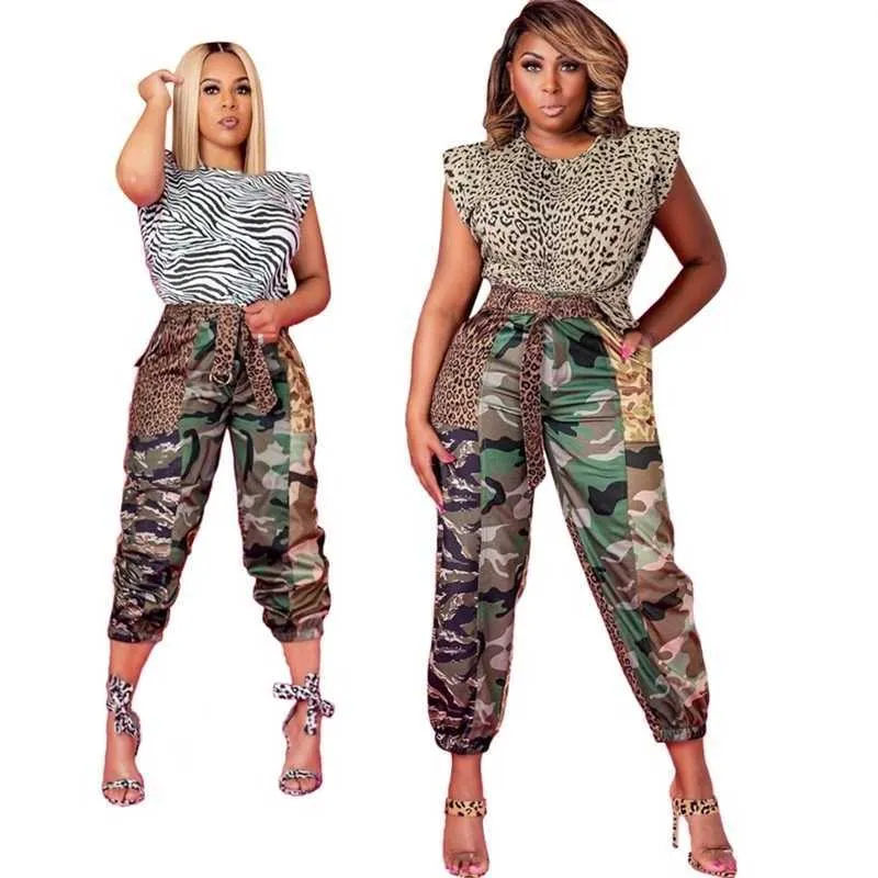 Camouflage spodnie dresowe damskie spodnie eleganckie wysokiej talii pot moda streetwear Hip hop biegacze lato luźne spodnie 210525