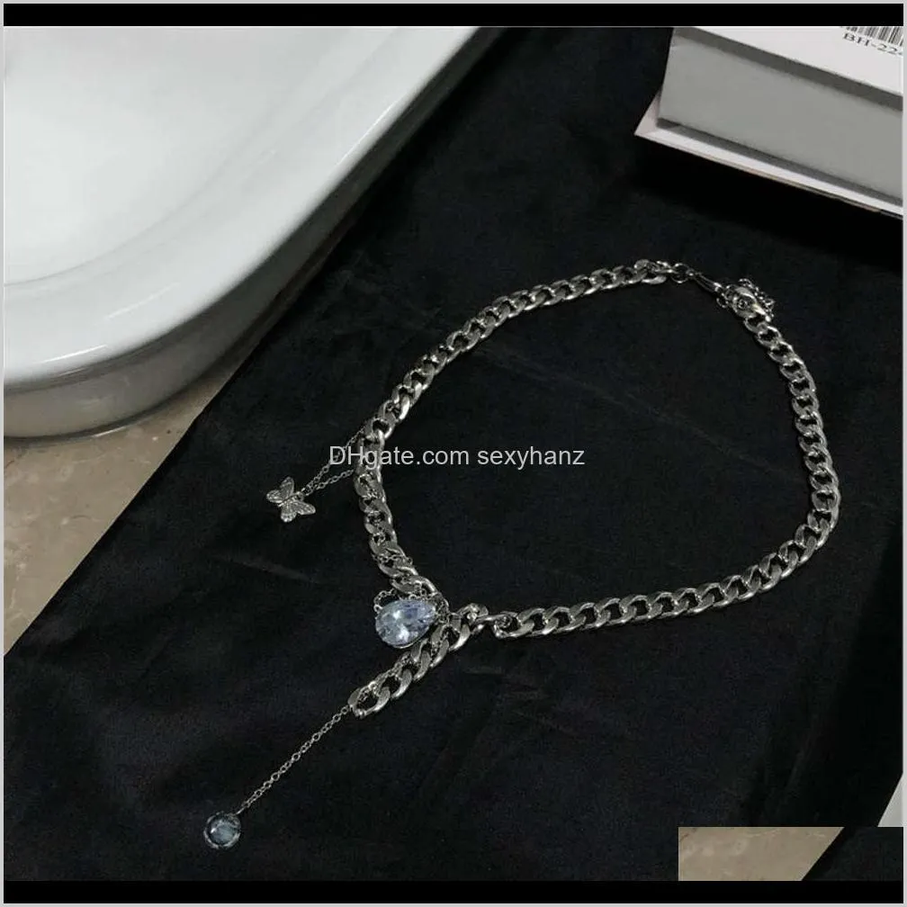 pendant ins butterfly rhinestone pendant titanium steel necklace designed by japanese and korean fans