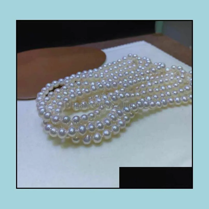 8-9mm White Natural Pearl Beaded Necklace 100inch Women`s Gift Jewelry