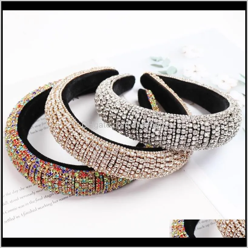 colorful baroque  headband for women luxury shiny padded diamond hairband hair accessories