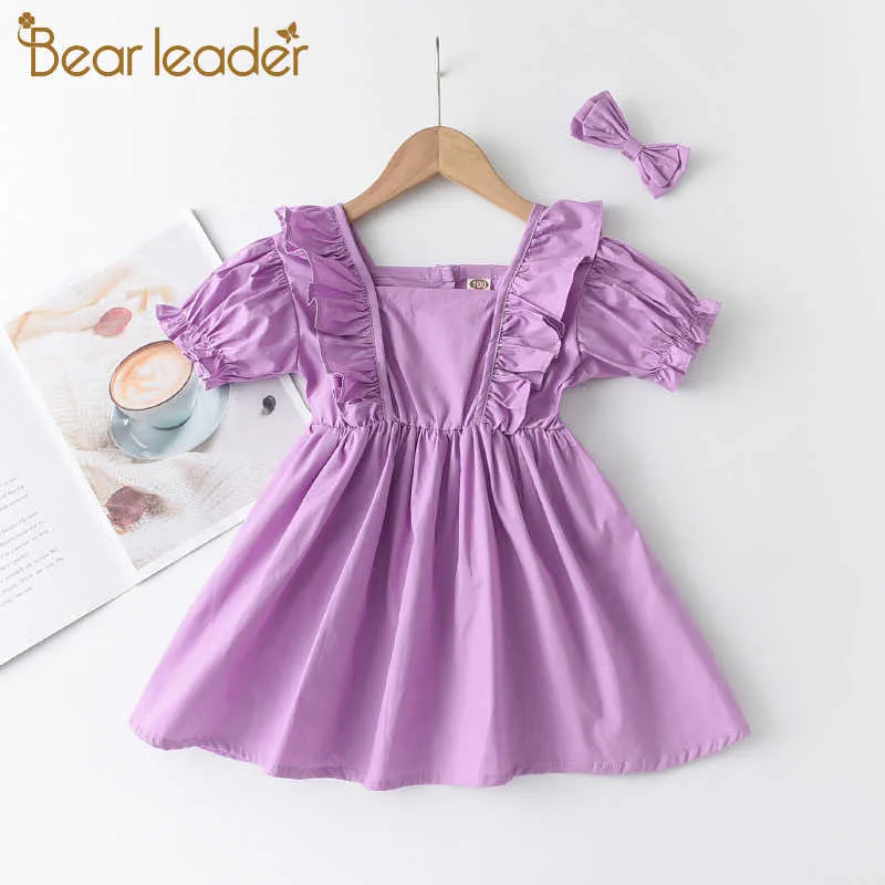 Urso líder meninas princesa vestido verão crianças vestidos vestidos de festa doce fantasia sólida crianças bebê adorável vestidos 2-7Y 210708