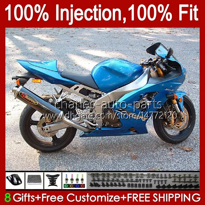 Injektionsformmissioner för Kawasaki Ninja ZX-6R ZX-636 ZX 6R 600 CC 6 R ZX636 03-04 karosseri 8NO.63 ZX 636 600CC ZX6R 03 04 ZX600C ZX600 2003 2004 OEM Bodys Glansig himmelblå