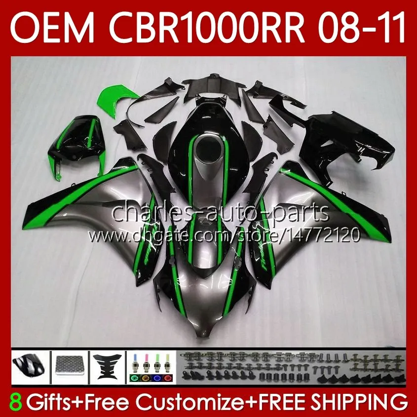 Injection mold Fairings For HONDA CBR 1000CC 1000RR CBR1000RR Green silver 08 09 10 11 Bodywork 60No.61 CBR1000 CBR 1000 RR CC 2008 2009 2010 2011 CBR-1000 08-11 OEM Body