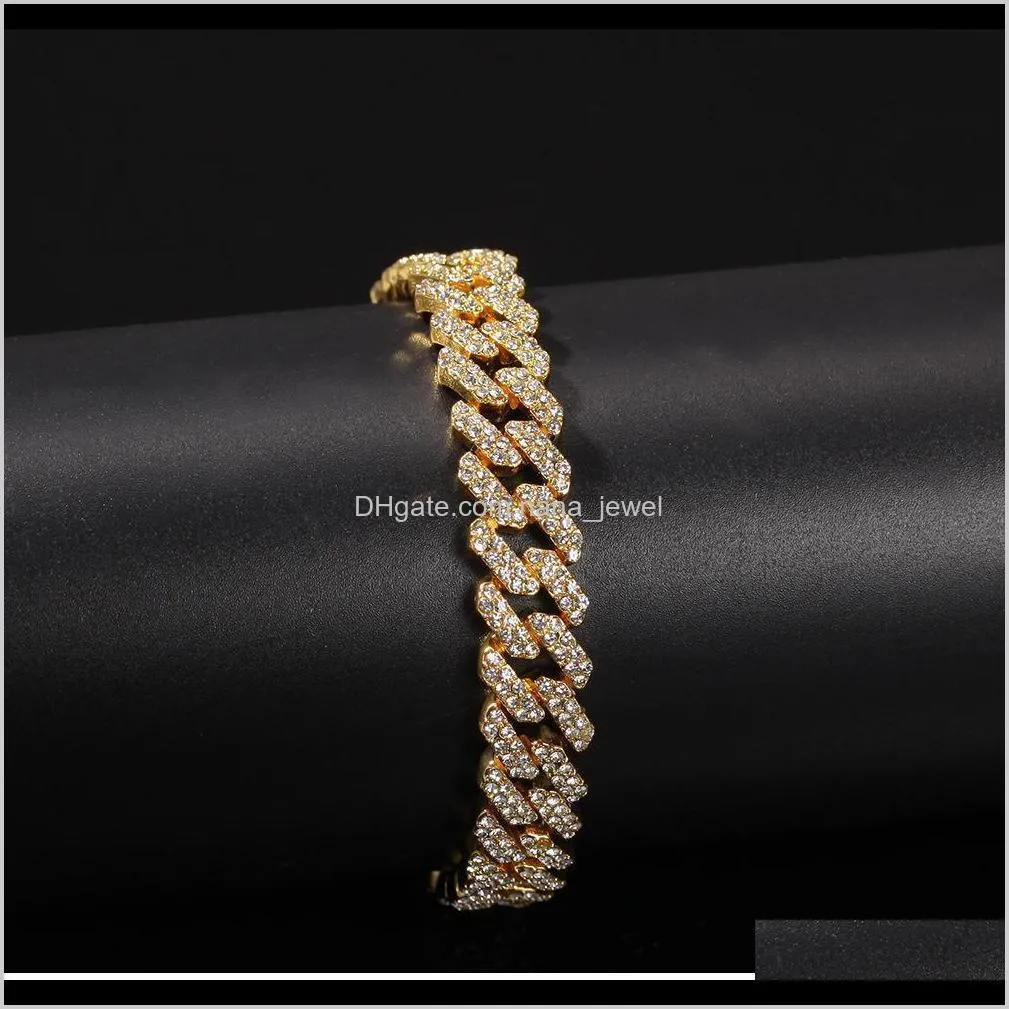 12mm  cuban link chain necklace bracelets set for mens bling hip hop iced out diamond gold silver rapper chains women luxury