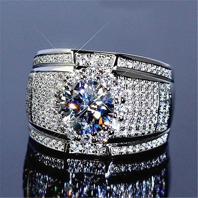 Cluster Rings Luxury Full Zircon Diamonds Gemstones For Men 18k White Gold Silver Color Jewelry Bijoux Bague Fashion Party Gifts